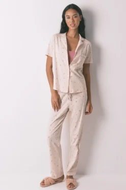 Women'secret Pijamas-Pijama camiseiro longo 100% algodão com estampa floral rosa