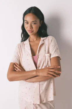 Women'secret Pijamas-Pijama camiseiro longo 100% algodão com estampa floral rosa