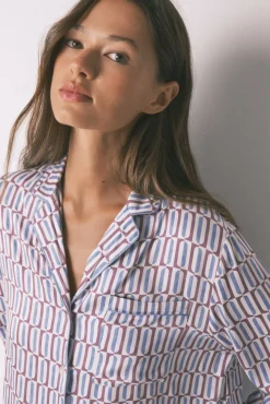 Women'secret Pijamas-Pijama camiseiro longo de cetim com estampa geométrica estampado