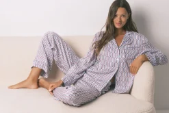 Women'secret Pijamas-Pijama camiseiro longo de cetim com estampa geométrica estampado