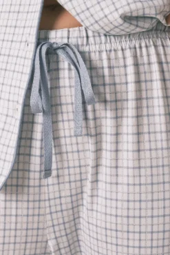 Women'secret Pijamas-Pijama camiseiro longo xadrez com efeito brilhante azul