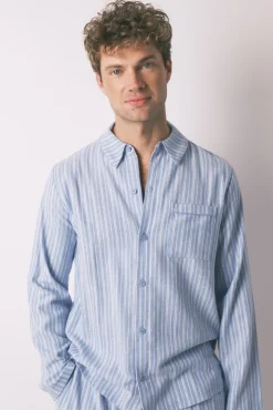 Women'secret Pijamas-Pijama camiseiro riscas masculinas 100% algodão azul