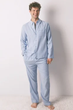 Women'secret Pijamas-Pijama camiseiro riscas masculinas 100% algodão azul