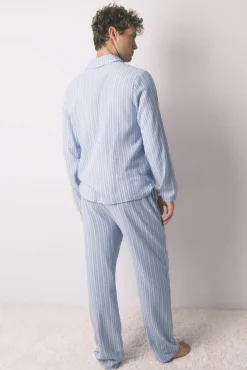 Women'secret Pijamas-Pijama camiseiro riscas masculinas 100% algodão azul