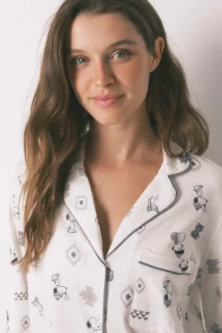 Women'secret Pijamas-Pijama camiseiro Snoopy 100% algodão branco