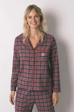 Women'secret Pijamas-Pijama camiseiro xadrez 100% algodão azul