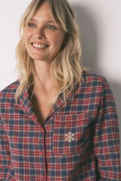 Women'secret Pijamas-Pijama camiseiro xadrez 100% algodão azul