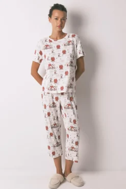 Women'secret Pijamas-Pijama Capri Canelado Cinza Snoopy cru