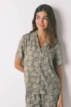 Women'secret Pijamas-Pijama capri de viscose com flores cáqui bege