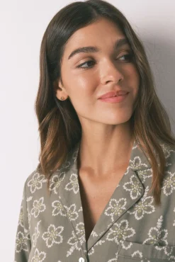 Women'secret Pijamas-Pijama capri de viscose com flores cáqui bege