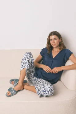 Women'secret Pijamas-Pijama Capri de viscose floral azul
