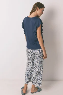 Women'secret Pijamas-Pijama Capri de viscose floral azul