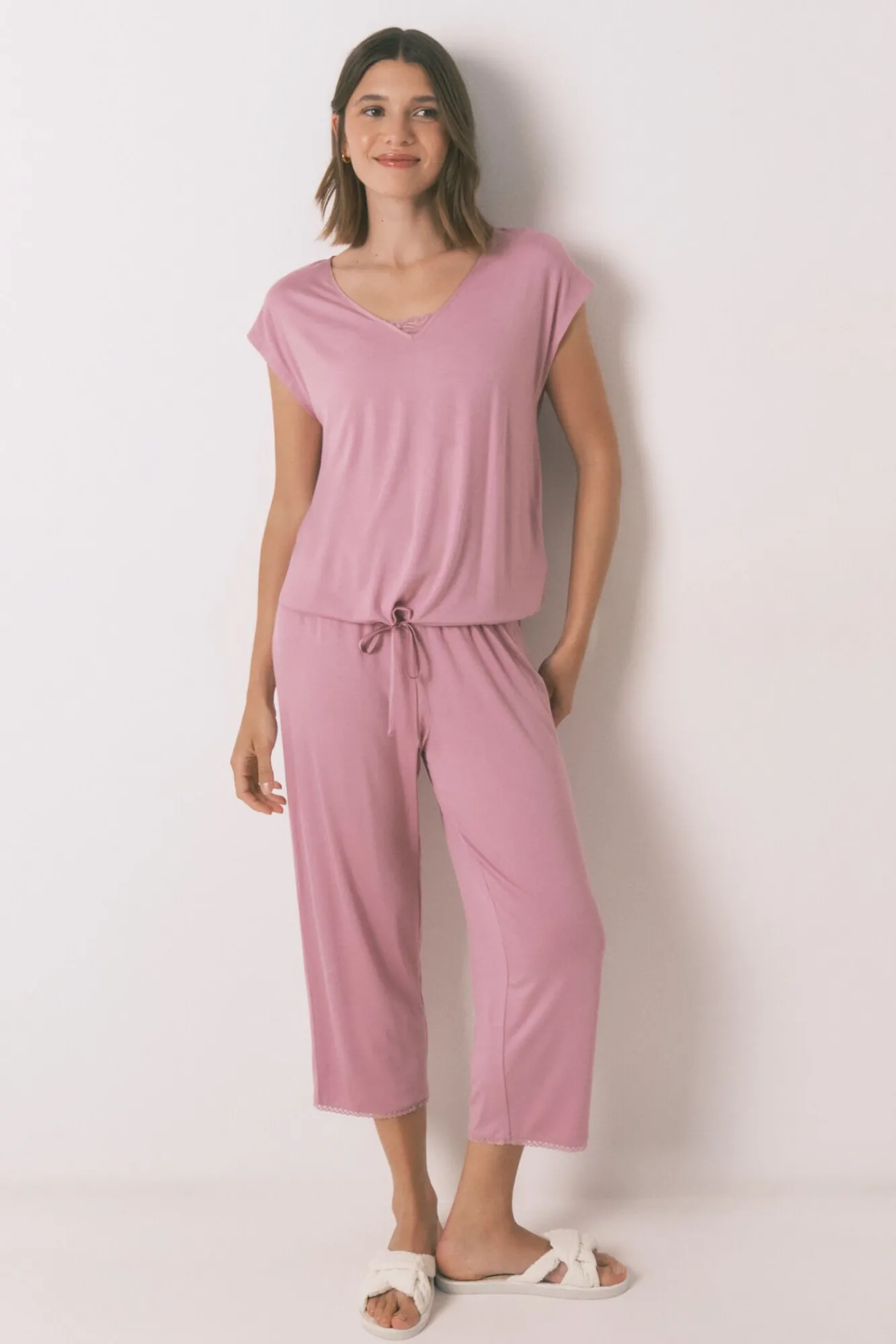 Women'secret Pijamas-Pijama Capri de viscose com soft touch rosa