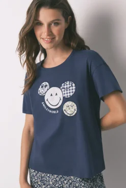 Women'secret Pijamas-Pijama Capri Smiley 100% algodão azul