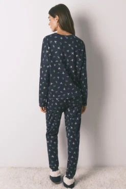 Women'secret Pijamas-Pijama comprido 100% algodão estampado sapinhos azul