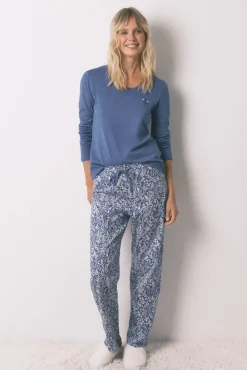 Women'secret Pijamas-Pijama comprido 100% algodão com estampa floral azul