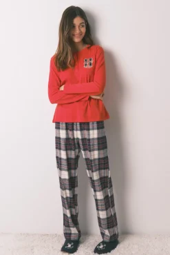 Women'secret Pijamas-Pijama comprido 100% algodão estampado xadrez 