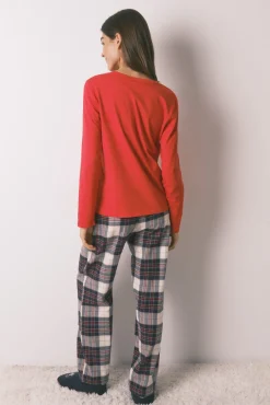 Women'secret Pijamas-Pijama comprido 100% algodão estampado xadrez 