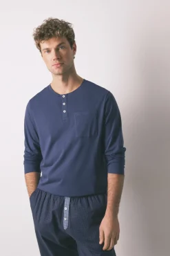 Women'secret Pijamas-Pijama comprido, 100% algodão, xadrez azul