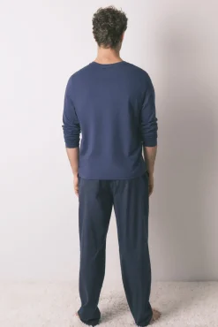 Women'secret Pijamas-Pijama comprido, 100% algodão, xadrez azul