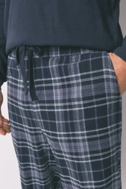 Women'secret Pijamas-Pijama comprido, 100% algodão, xadrez cinzento