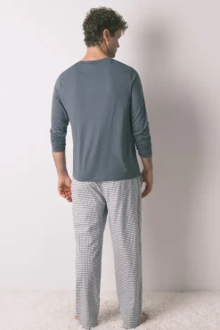 Women'secret Pijamas-Pijama comprido, 100% algodão, xadrez verde