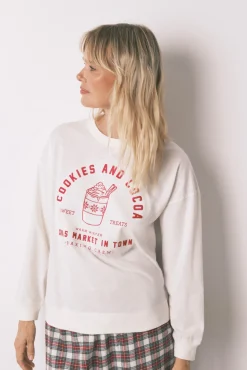 Women'secret Pijamas-Pijama comprido 100% algodão xadrez bege