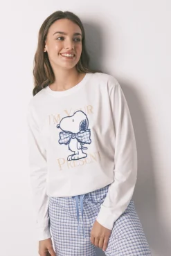 Women'secret Pijamas-Pijama comprido algodão Snoopy bege