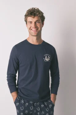 Women'secret Pijamas-Pijama comprido country 100% algodão azul