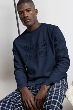 Admas Pijamas-Pijama comprido xadrez para homem azul