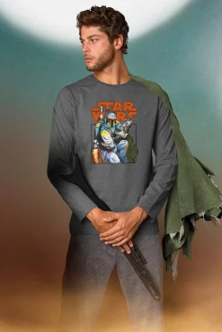 Admas Pijamas-Pijama comprido Boba Fett para homem cinzento