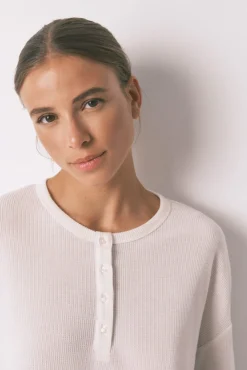 Women'secret Pijamas-Pijama comprido com textura waffle branco