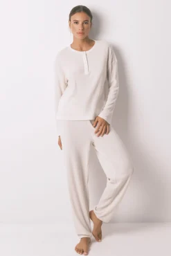 Women'secret Pijamas-Pijama comprido com textura waffle branco