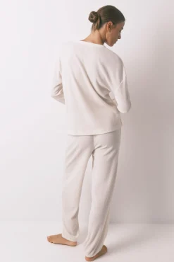 Women'secret Pijamas-Pijama comprido com textura waffle branco