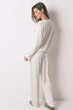 Women'secret Pijamas-Pijama comprido canelado Mafalda branco bege