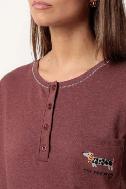 Admas Pijamas-Pijama comprido cão salsicha para mulher castanho