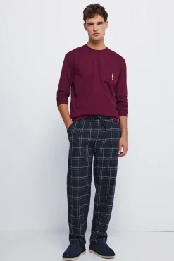 Springfield Pijamas-Pijama comprido com calça fannel xadrez grená estampado