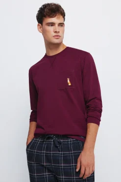 Springfield Pijamas-Pijama comprido com calça fannel xadrez grená estampado