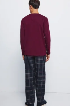 Springfield Pijamas-Pijama comprido com calça fannel xadrez grená estampado