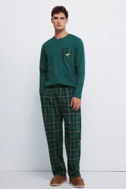 Springfield Pijamas-Pijama comprido com calça xadrez verde