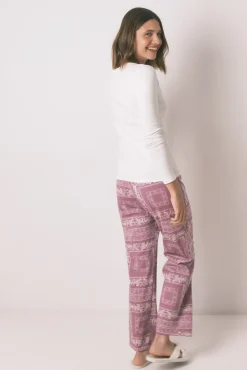 Women'secret Pijamas-Pijama comprido com estampado floral bege