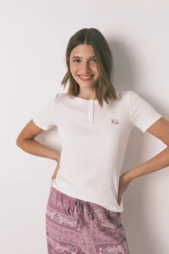 Women'secret Pijamas-Pijama comprido com estampado floral branco