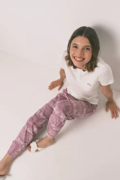 Women'secret Pijamas-Pijama comprido com estampado floral branco