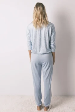 Women'secret Pijamas-Pijama comprido com flores azuis brilhantes azul