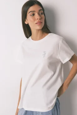 Women'secret Pijamas-Pijama comprido com mangas curtas e estampado floral bege