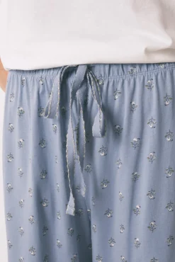 Women'secret Pijamas-Pijama comprido com mangas curtas e estampado floral bege