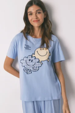 Women'secret Pijamas-Pijama comprido de manga curta SmileyWorld® azul