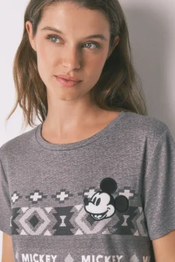 Women'secret Pijamas-Pijama comprido de manga curta Mickey cinzento