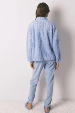 Women'secret Pijamas-Pijama comprido de polar com gola alta SmileyWorld® azul