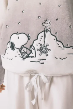 Women'secret Pijamas-Pijama comprido de polar do Snoopy cinzento